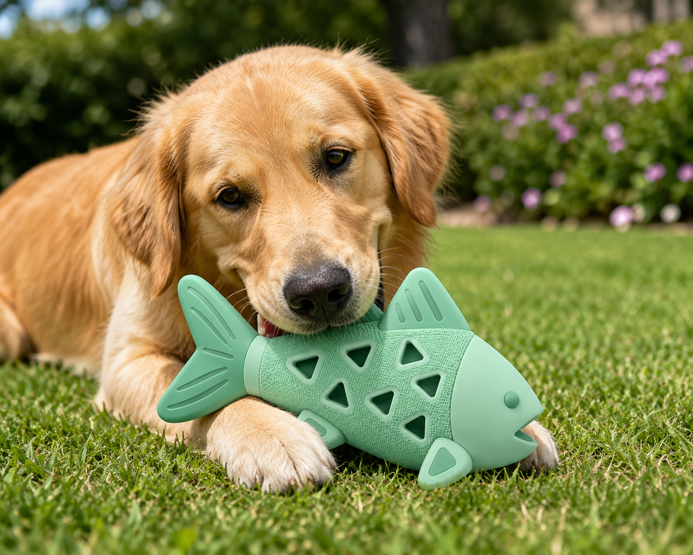 Shaggy Swag Fish-Shaped Natural Rubber Dog Chew Toy – Interactive Treat Dispensing Chew Toy for Small, Medium & Large Dogs Durable Food-Grade Rubber Mint Green - Image 4