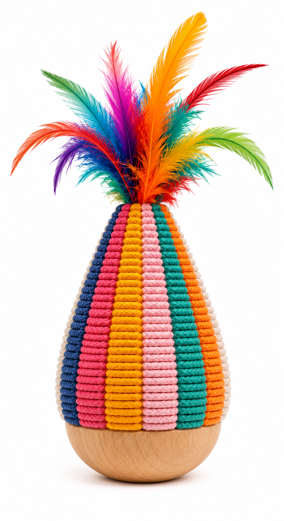 Shaggy Swag Interactive Feather Rope Dog Toy – Wobble Chew & Tug Toy for Small, Medium & Large Dogs Braided Cotton Rope & Natural Wood Base Multi-Color - Image 3