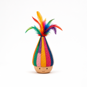 Shaggy Swag Interactive Feather Rope Dog Toy – Wobble Chew & Tug Toy for Small, Medium & Large Dogs  Braided Cotton Rope & Natural Wood Base  Multi-Color
