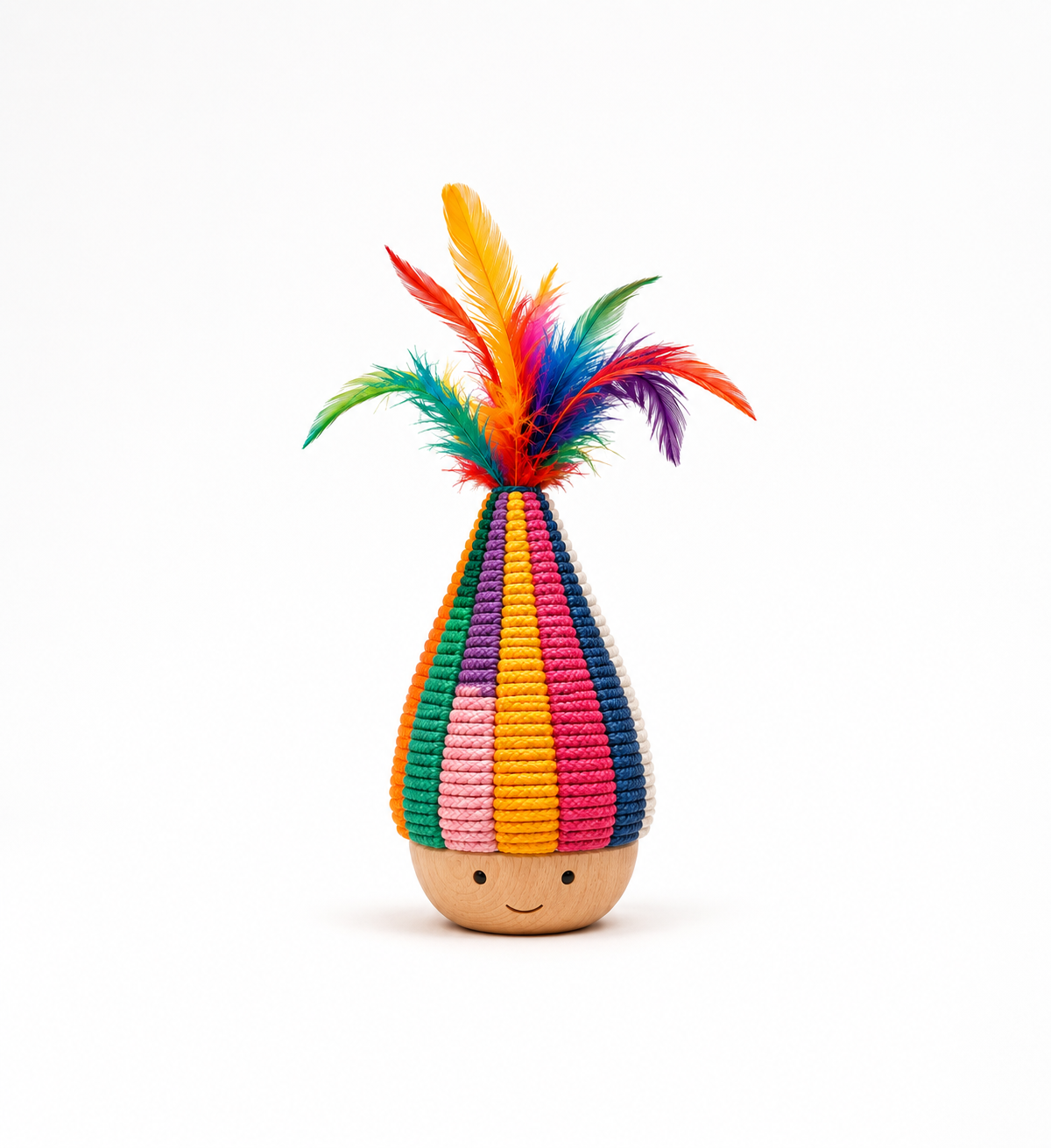 Shaggy Swag Interactive Feather Rope Dog Toy – Wobble Chew & Tug Toy for Small, Medium & Large Dogs Braided Cotton Rope & Natural Wood Base Multi-Color