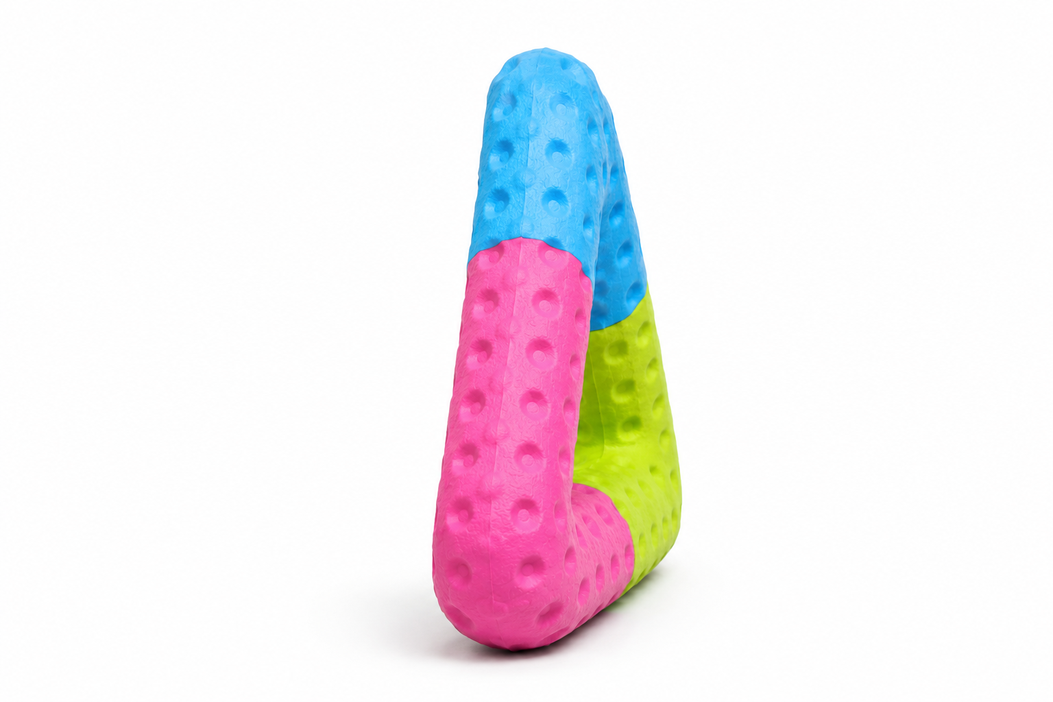 Shaggy Swag Triangle Textured Rubber Dog Chew Toy – Durable Interactive Bite-Resistant Chew & Fetch Toy for Small, Medium & Large Dogs Non-Toxic TPR Blue, Pink & Green - Image 3