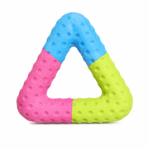 Shaggy Swag Triangle Textured Rubber Dog Chew Toy – Durable Interactive Bite-Resistant Chew & Fetch Toy for Small, Medium & Large Dogs  Non-Toxic TPR  Blue, Pink & Green