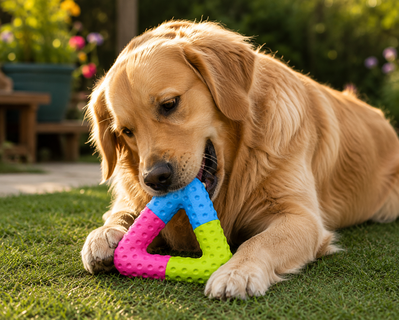 Shaggy Swag Triangle Textured Rubber Dog Chew Toy – Durable Interactive Bite-Resistant Chew & Fetch Toy for Small, Medium & Large Dogs Non-Toxic TPR Blue, Pink & Green - Image 4